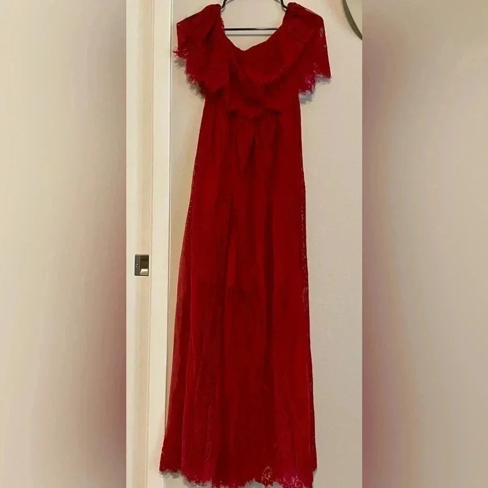 Crimson Full Length Strapless Dress